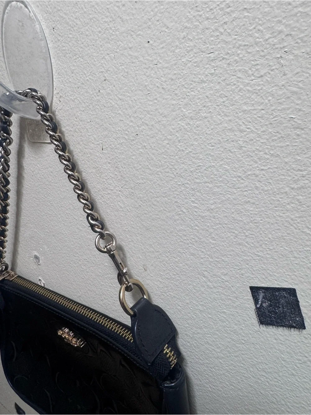 Coach nolita 19 patent Black Embossed Signature Mini Wristlet with Chain Strap